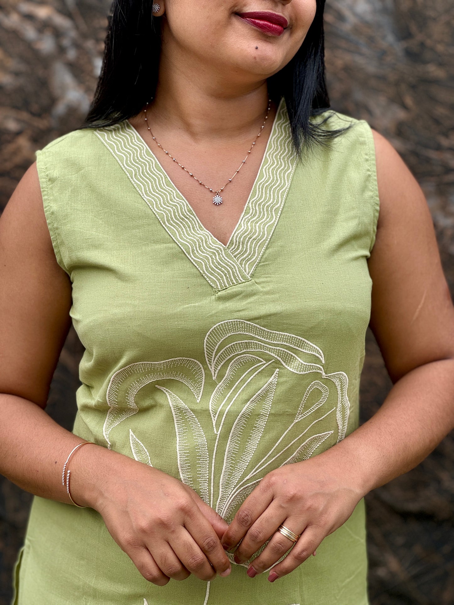 Pista Green & Mustard Yellow Khadi Cotton Corset Set A - 1518