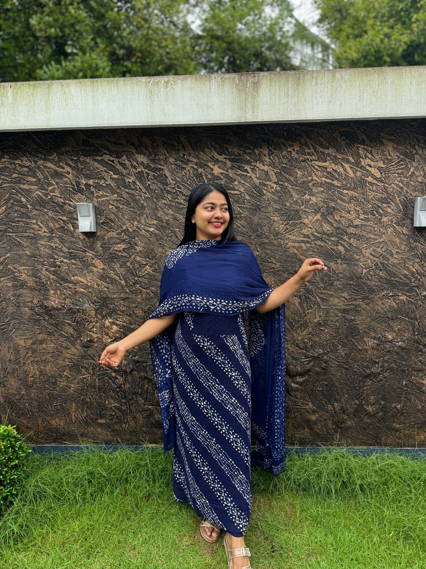 Unstitched three-piece set with intricate Chikankari threadwork on premium georgette fabric. - A1450