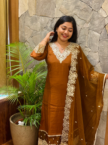 Bottle Green Chanderi Silk 3-Piece Set A1950