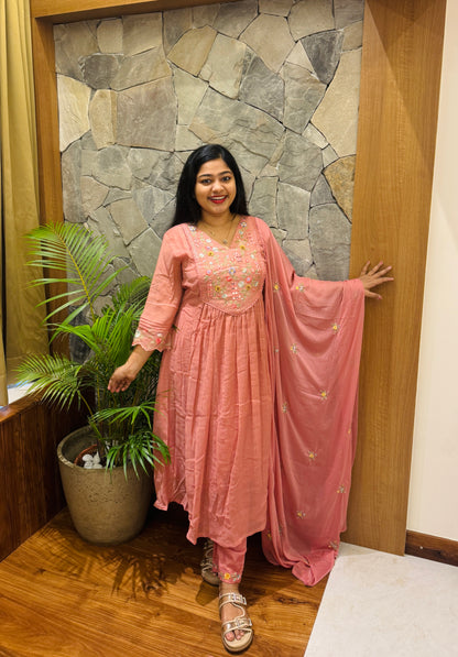 Fresh Peach Mul Chanderi 3-Piece Salwar Suit A1942
