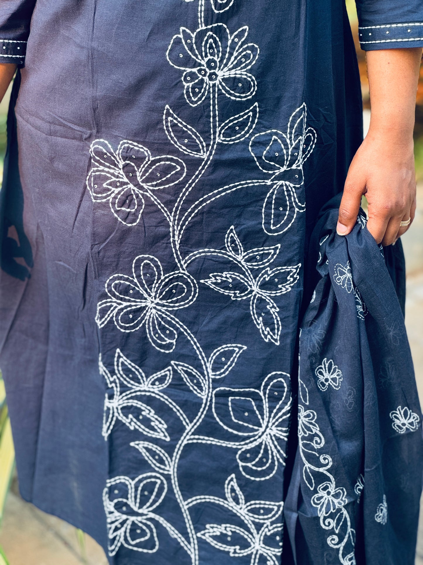 Blue Soft cotton 3 Piece Salwar Suit with intricate thread work- A1311