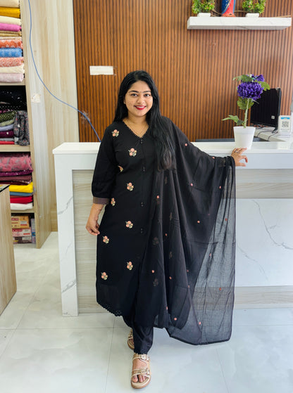 Black shade beautiful mul cotton 3-piece salwar set A1934