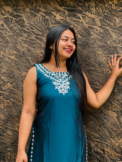 Elegant Silk Kurti – Maroon & Blue Combo ✨ A perfect pick for both daily wear and special occasions- A1432