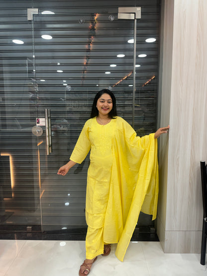 Bright Yellow Chikankari Cotton 3-Piece Set 💛 A2033