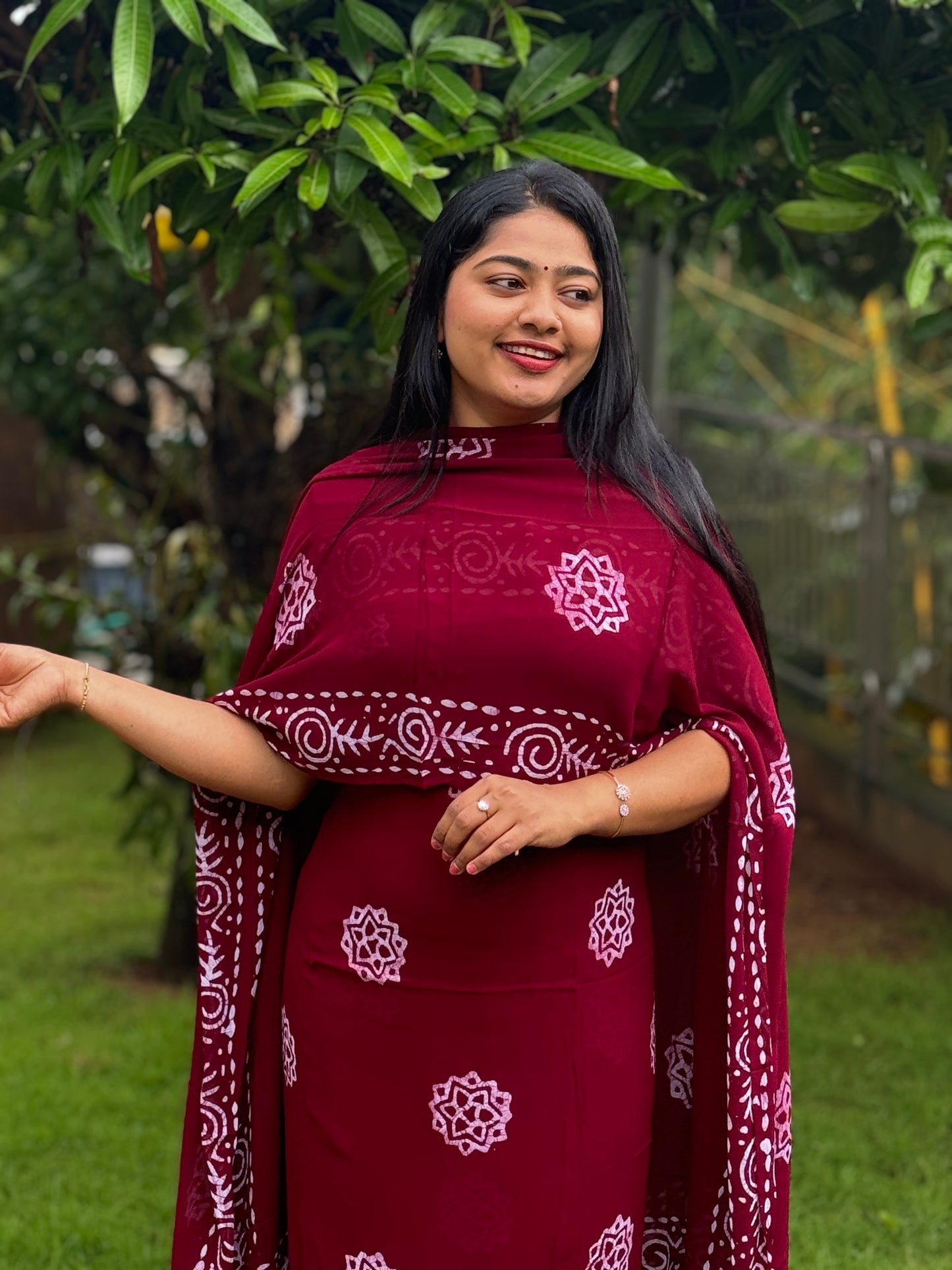 Maroon & Blue Georgette Unstitched Churidar Material A- 1575