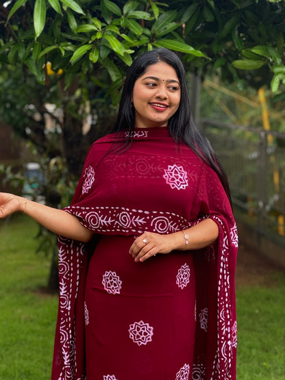 Maroon & Blue Georgette Unstitched Churidar Material A- 1575