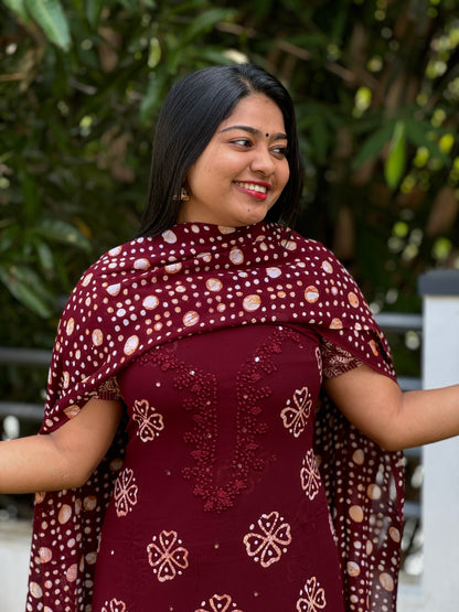 Batik Print | Georgette Fabric | Unstitched Churidar Material A1614