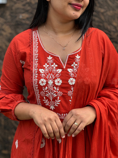 Brick Red Three-Piece Set Made from pure cotton - A1435