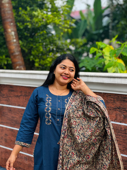 Kalankari Cotton Set 💙💛- A1412