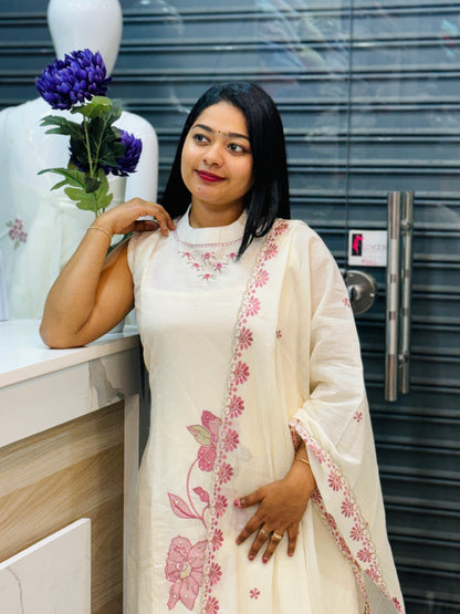 Festive Pink Embroidery High-Neck Dress