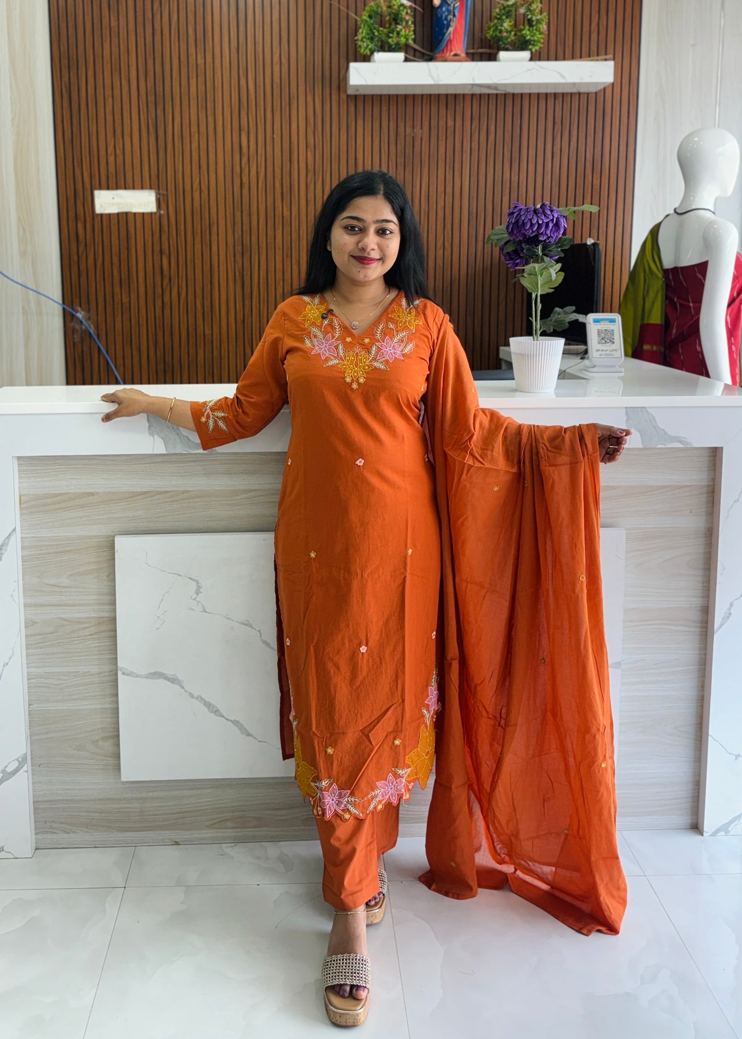 Brown & Orange Elegance Mul  Cotton 3ps ✨A1961
