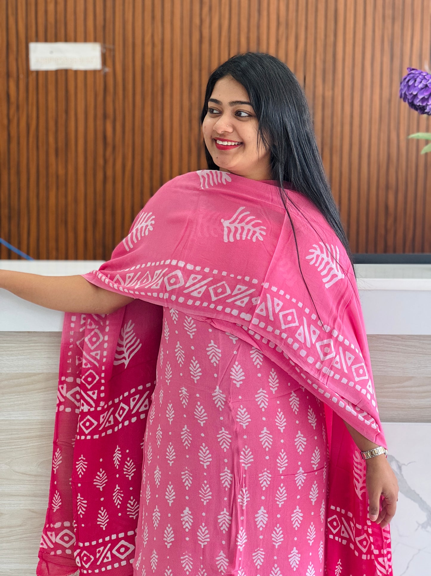 Georgette Batik Print Double Shade Unstitched Churidar Material A1761