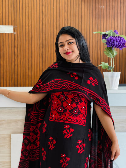 Elegant Black & Red Combo Unstiched Salwar Material A1939