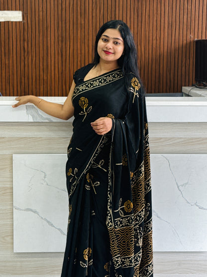 Elegant Black Modal Silk Saree A1699