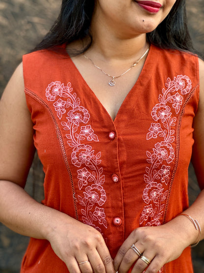 Khadi Cotton Cord Set – Brick Red & Sky Blue- A1386