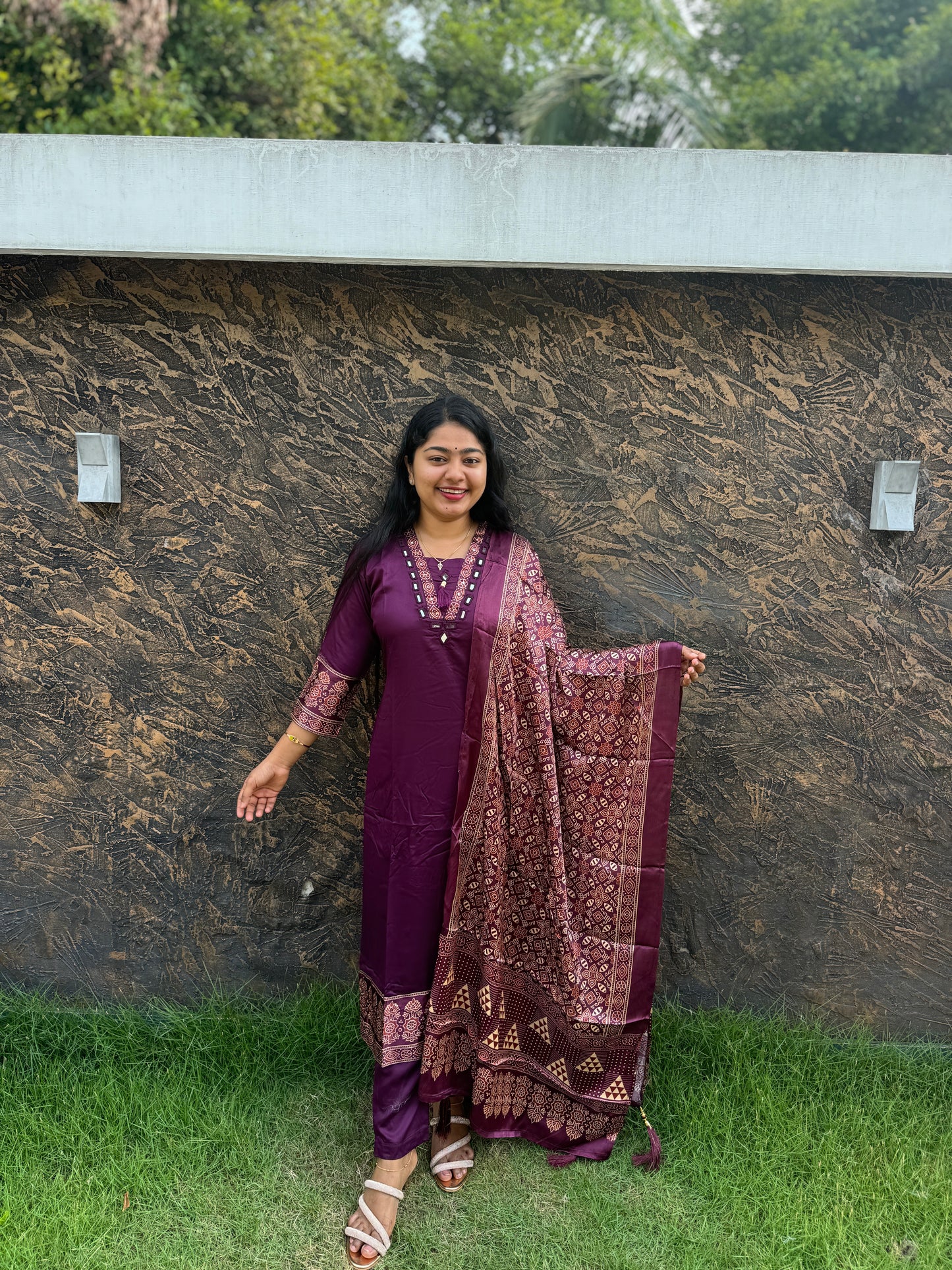 Modal Silk Churidar With Ajrakk print Dupatta - A1404