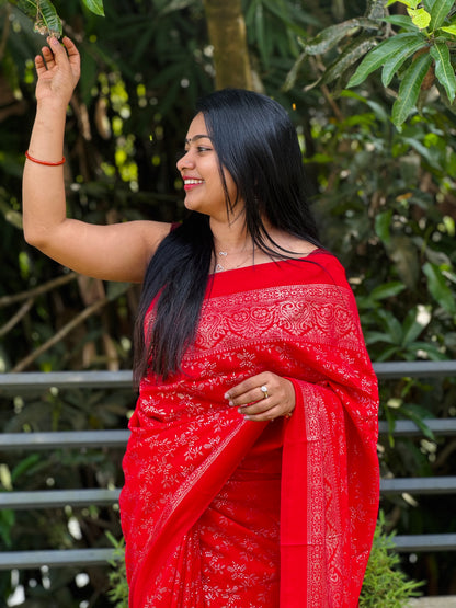 Christmas theme Vichitra silk Saree A1607