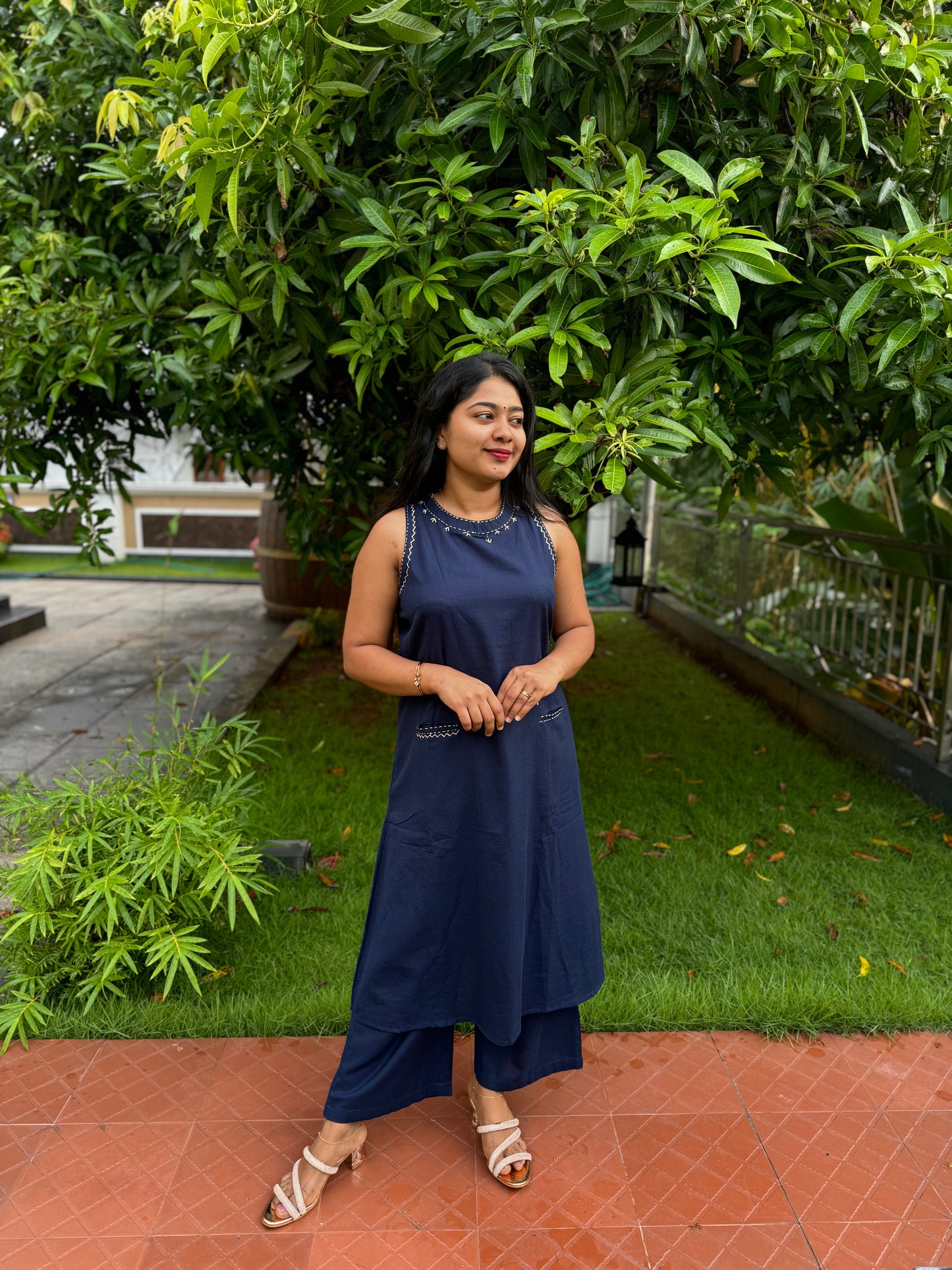 Elegant Sleeve less Khadi Cotton 2 piece Co-ord Set-A1330