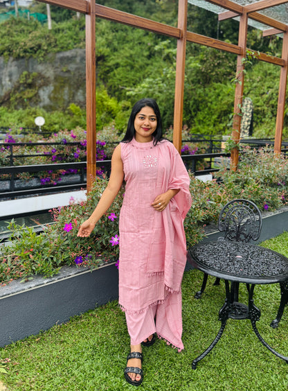 Baby pink Sleevless  Cotton Cord Set A- 1570
