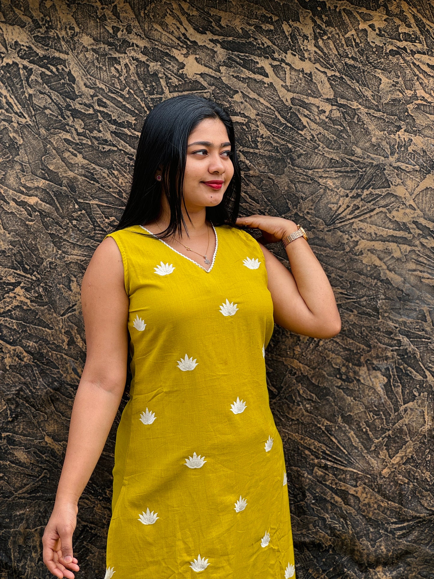 Elegant Khadi Cotton Cord Sets with Embroidery (3/4 Sleev attached ) : A 1468