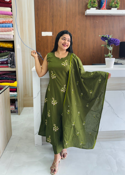 Brick Orange & Olive green elegance in Silk Cotton A1779
