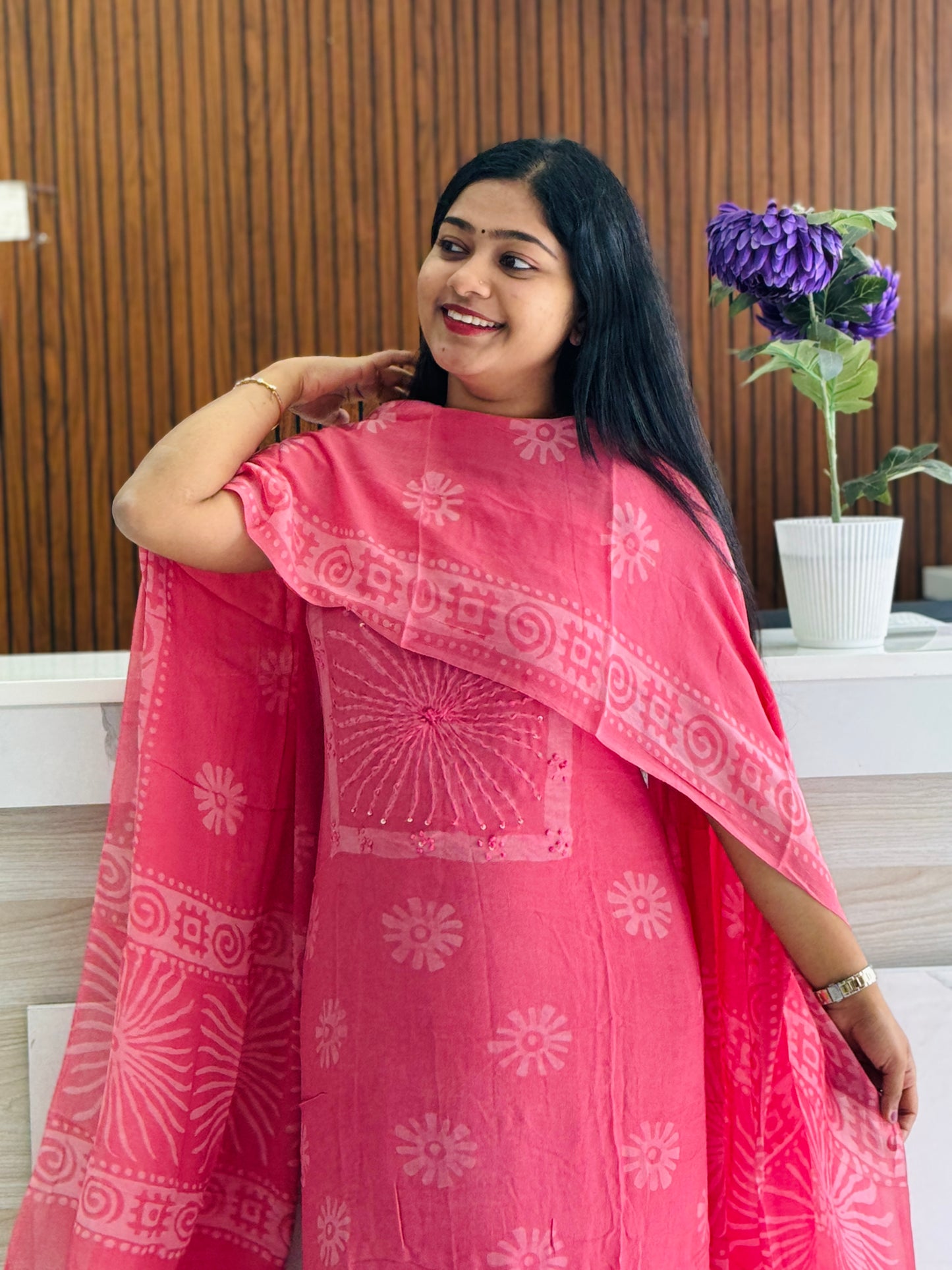 Batik Print | Georgette Fabric | Premium Unstitched Churidar Material A1947