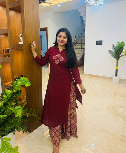 Maroon Colour Top With Palazzo bottom A1737