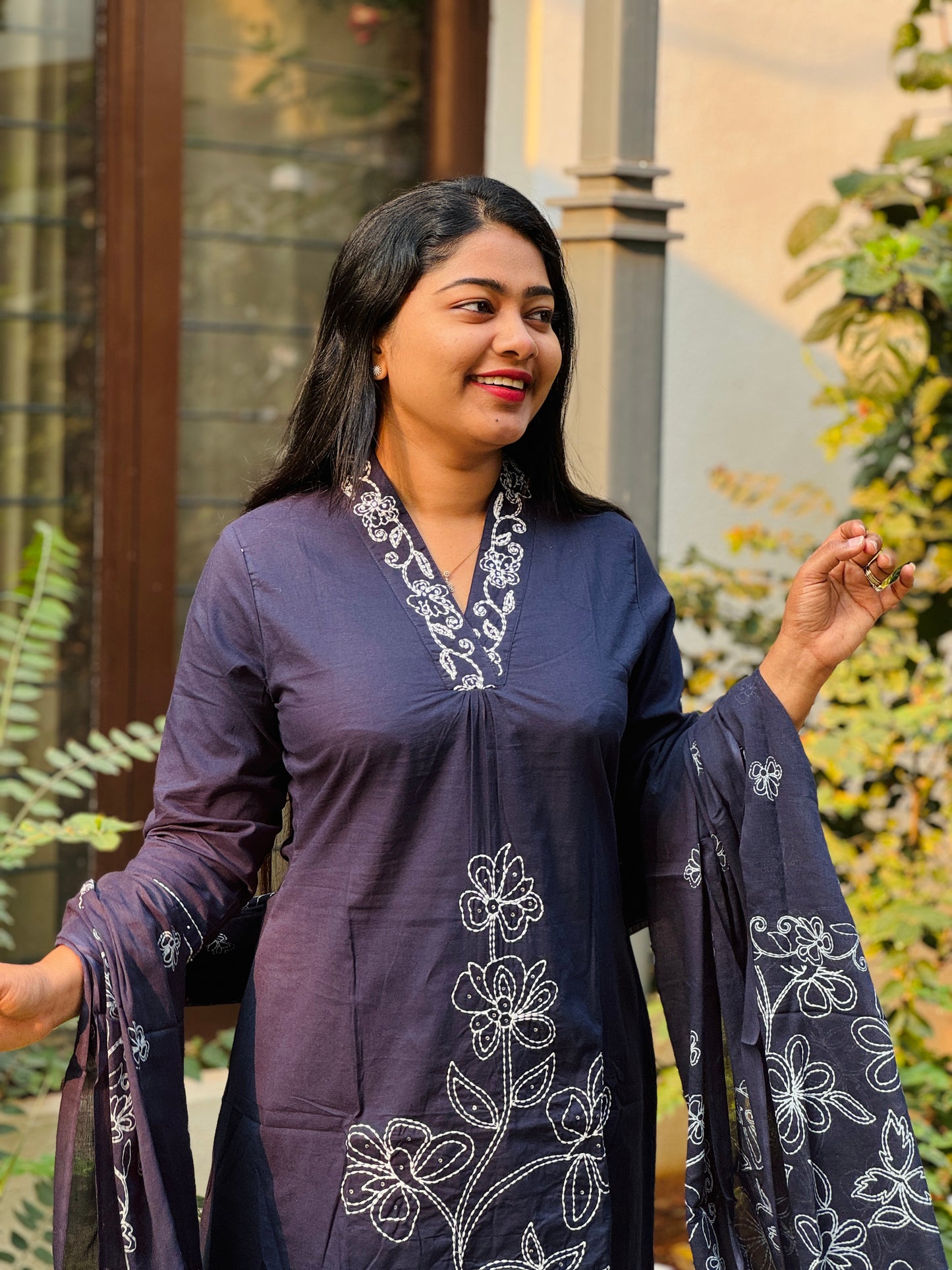 Blue Soft cotton 3 Piece Salwar Suit with intricate thread work- A1311