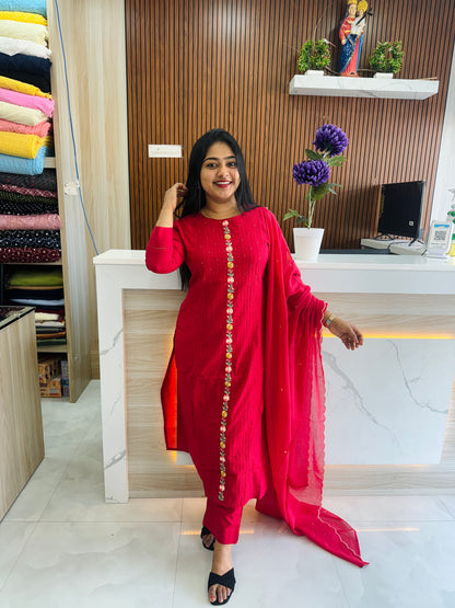 Premium Mul Mul Cotton 3 Piece (Offwhite & Yellow ) A1660