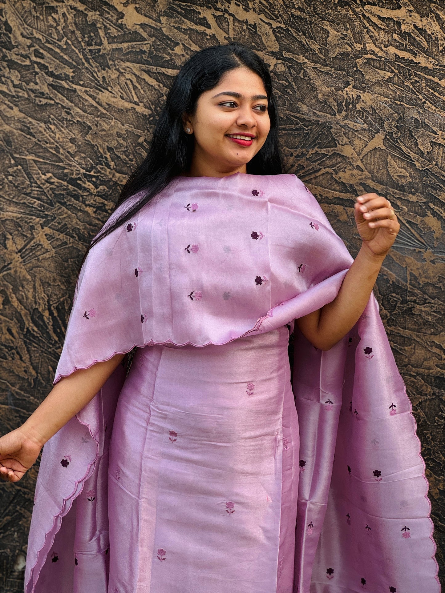 Crispy Silk Suit Sets with Delicate Cut Work- A1388