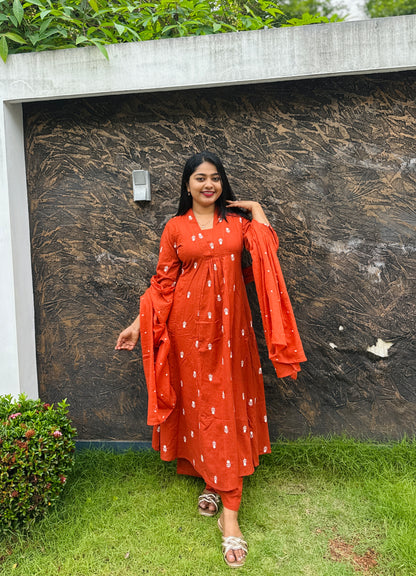 Pure cotton 3 piece Salwar set Orange & Green  A 1599