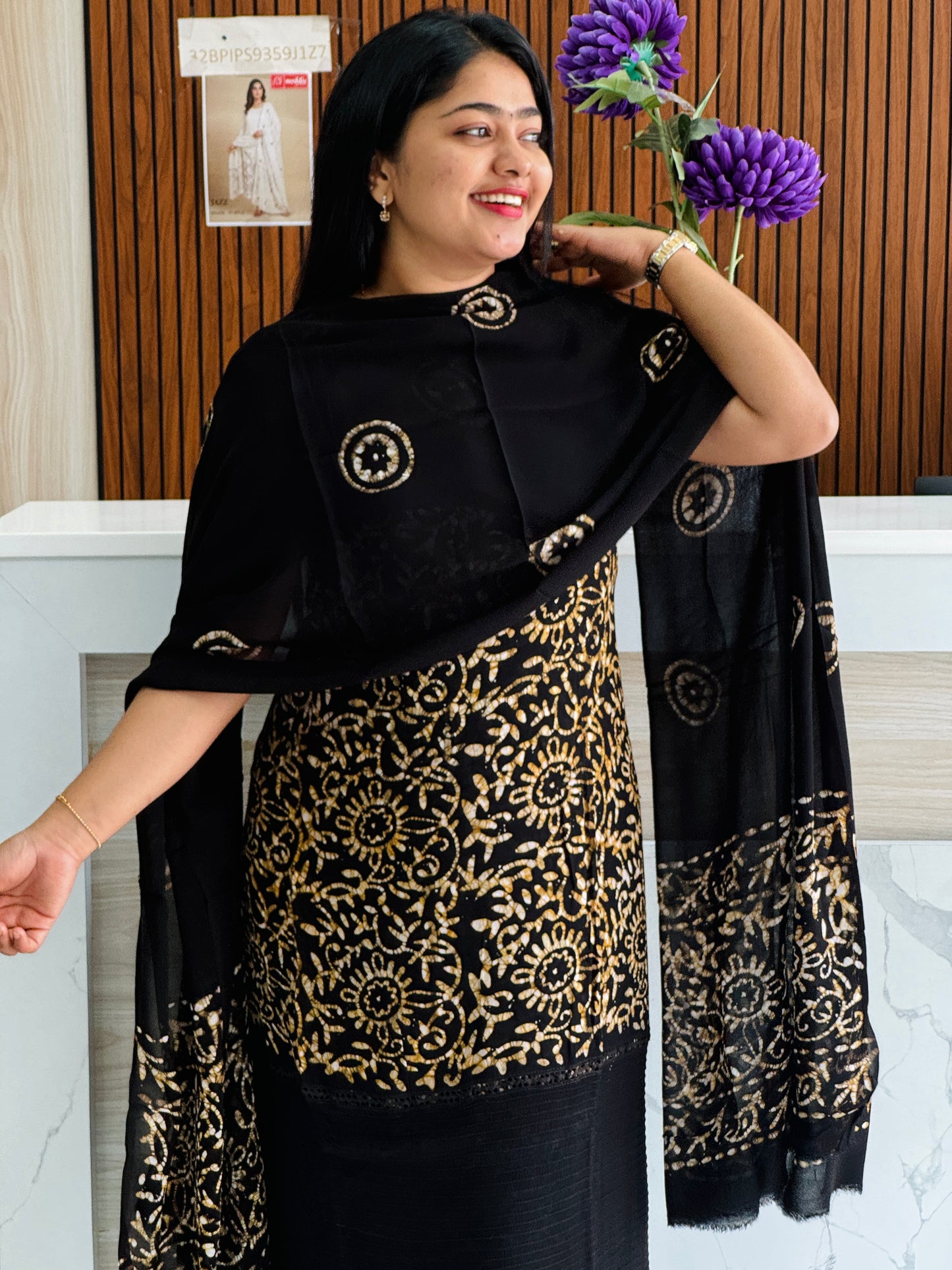 Batik Print | Georgette Fabric | Unstitched Churidar Material - A1717
