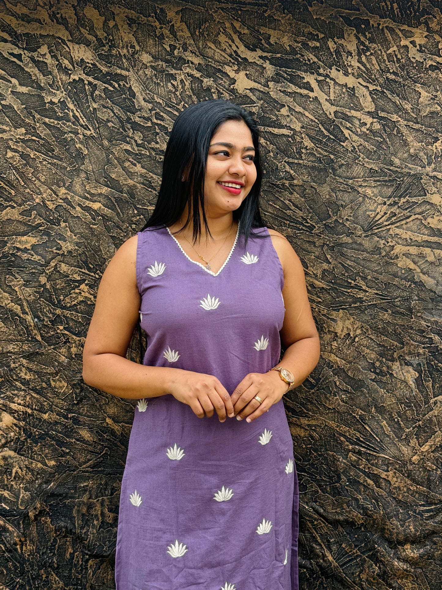 Elegant Khadi Cotton Cord Sets with Embroidery (3/4 Sleev attached ) : A 1468