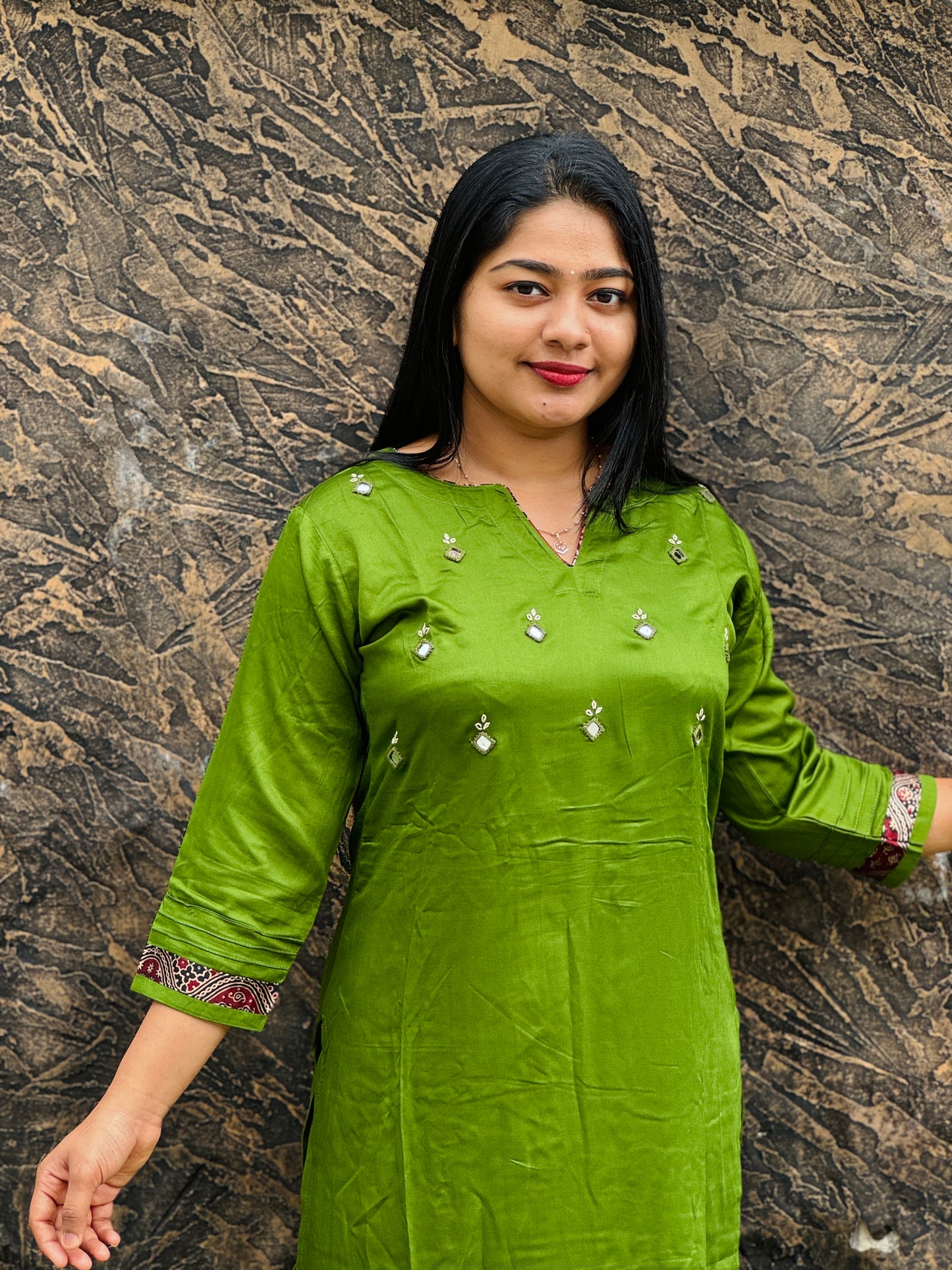 Modal Silk Cordset – Green & Maroon - A- 1494