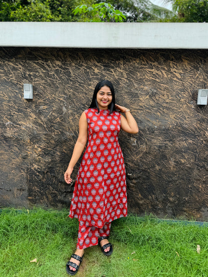 Sleev less Block Print Cordset Daily Wear A- 1498
