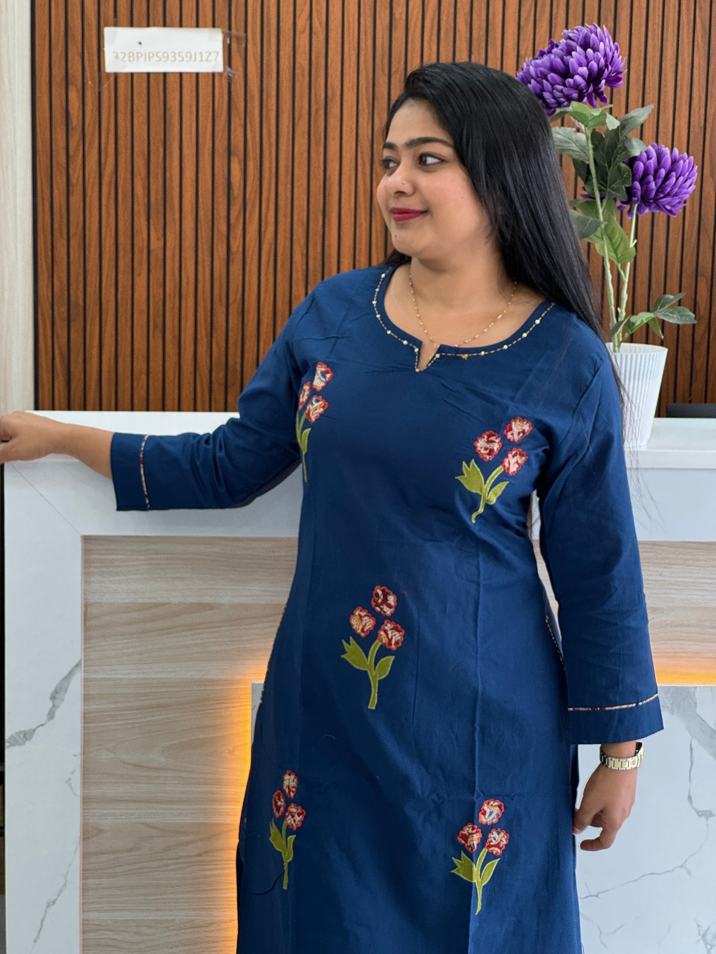 Bright & Beautiful Blue A-Line Embroidered Kurti A1667