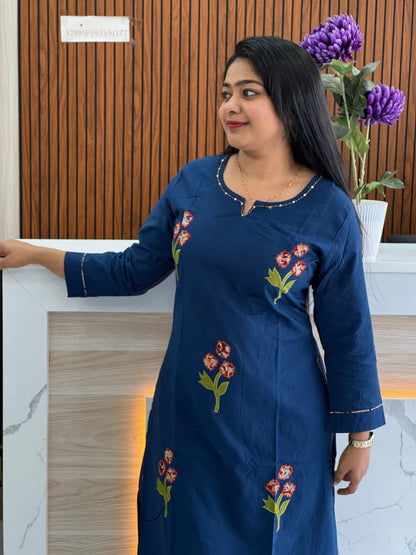 Bright & Beautiful Blue A-Line Embroidered Kurti A1667