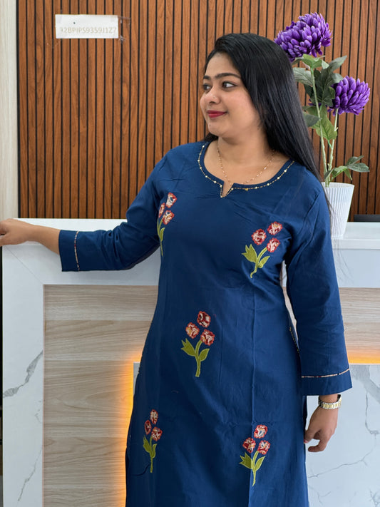 Bright & Beautiful Blue A-Line Embroidered Kurti A1667