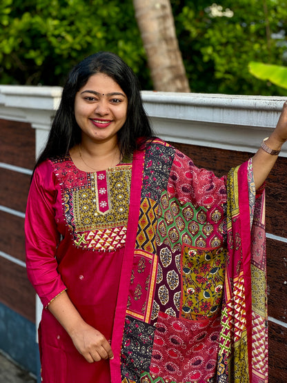 Premium Gajji Modal Silk with Pakistani Duppatta ,3 piece slitted Salwar Suit - A1323
