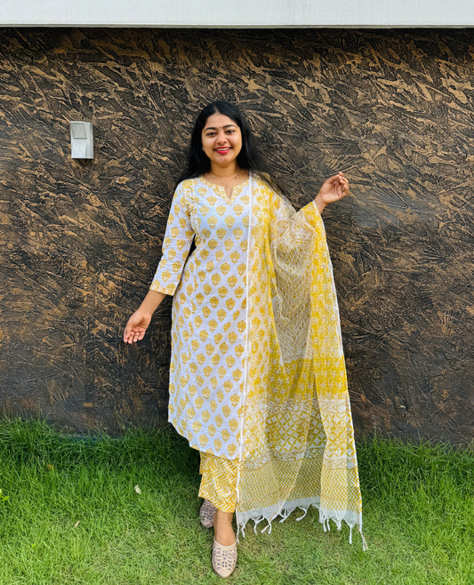 Stunning 3 piece Cotton Suit- A1382