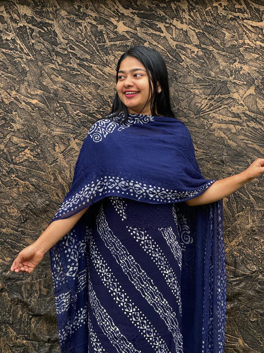 Unstitched three-piece set with intricate Chikankari threadwork on premium georgette fabric. - A1450