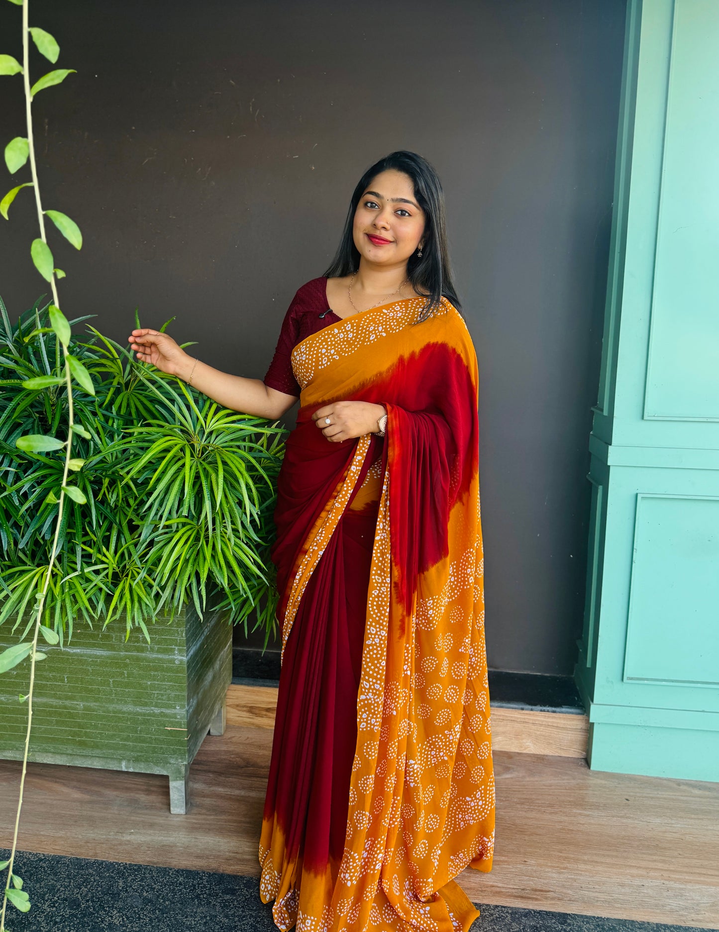 Maroon & Yellow Viscose Georgette Saree A1588