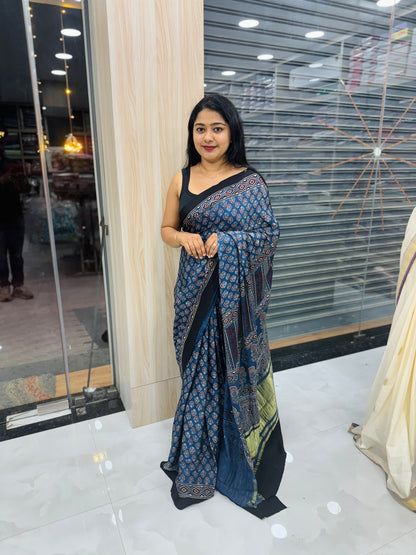 Ajrak Print Modal Silk Saree - A1346