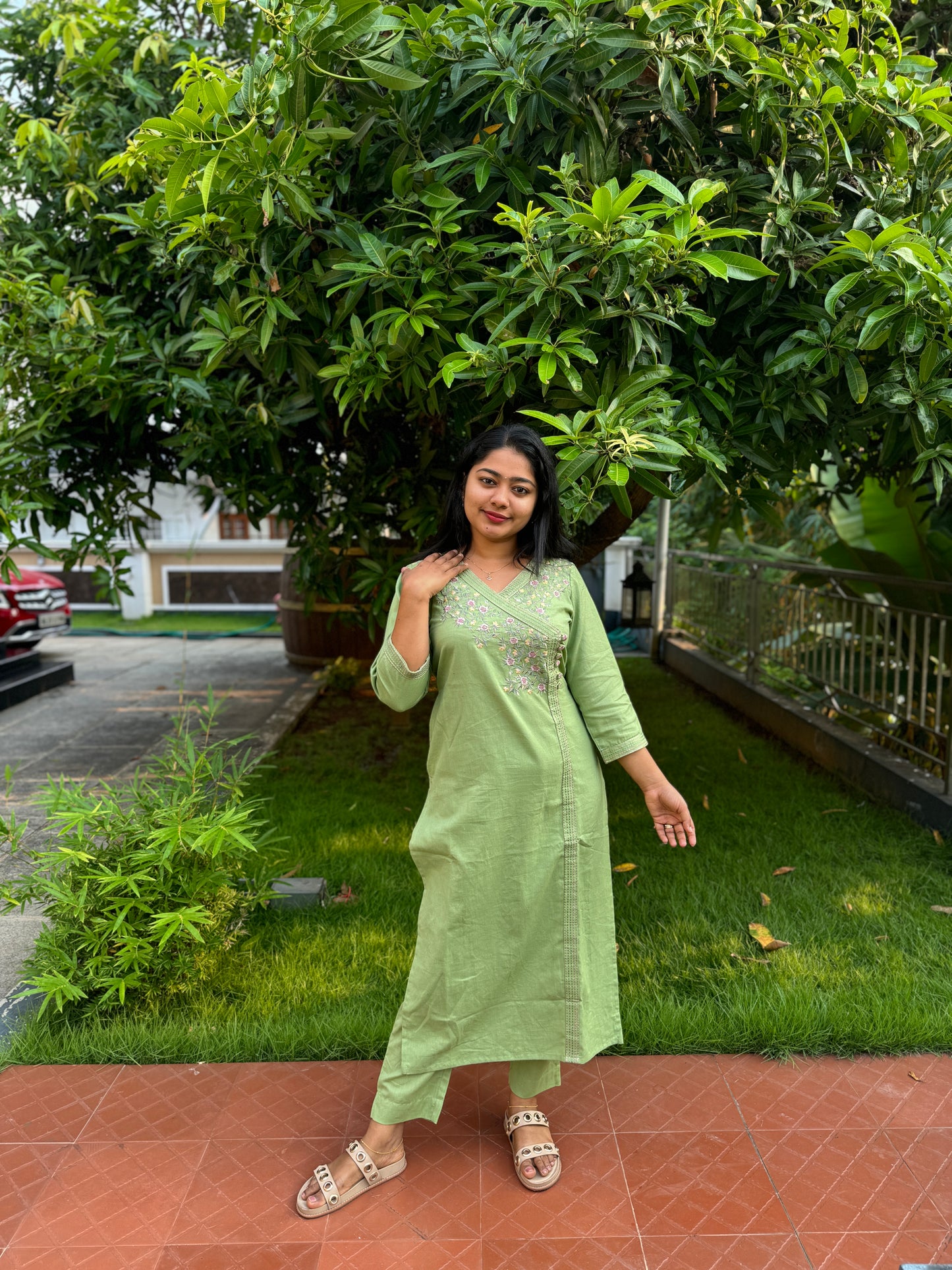 Angrakh style Flex Cotton 2 piece Co-ord Set with Thread work A - 1508