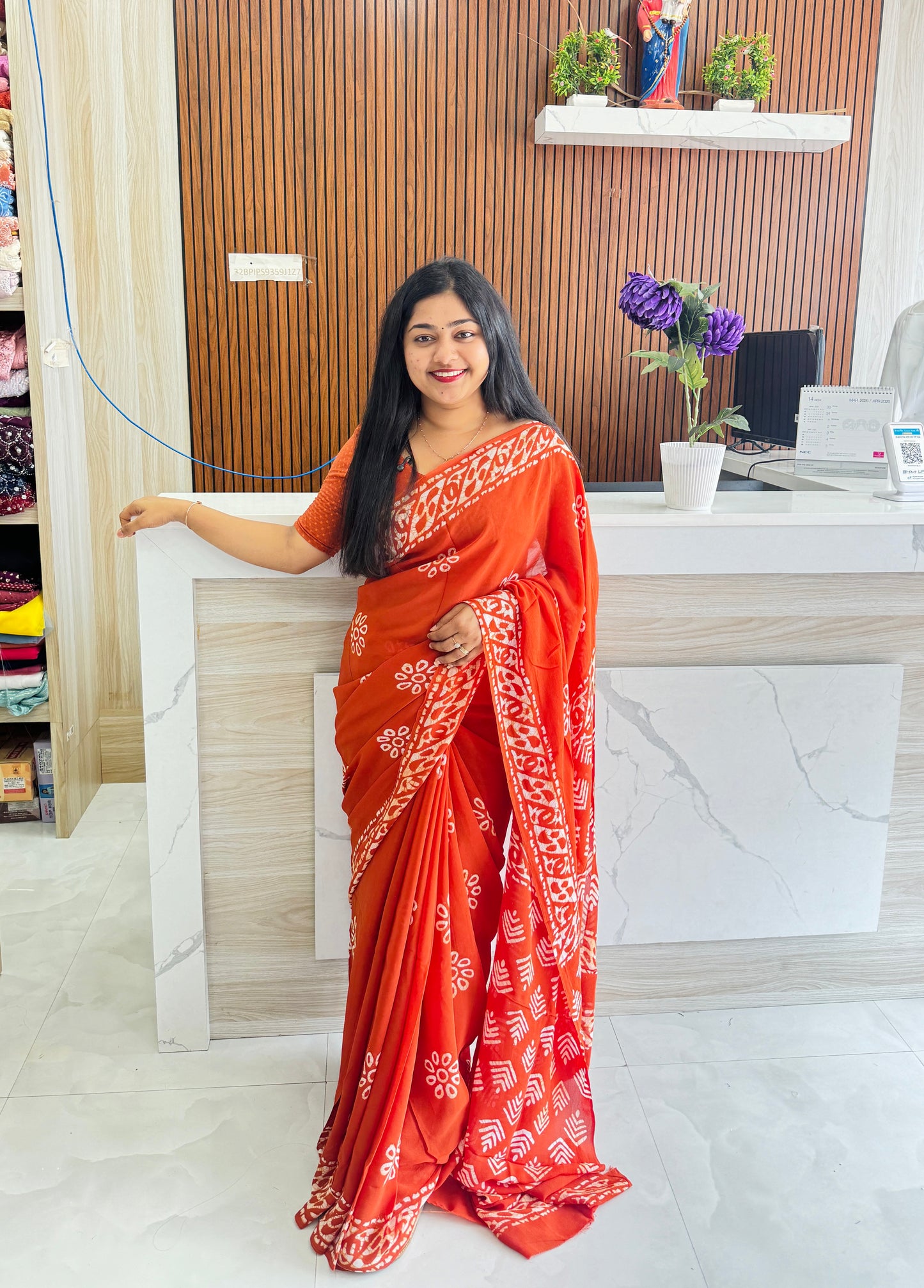 Orange Viscose Georgette Saree A1751