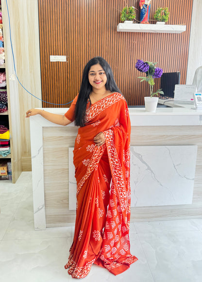 Orange Viscose Georgette Saree A1751