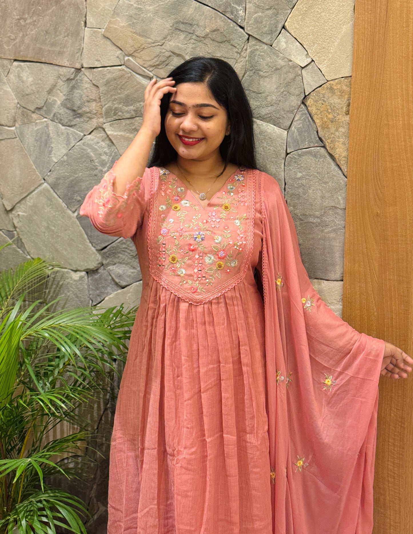 Fresh Peach Mul Chanderi 3-Piece Salwar Suit A1942