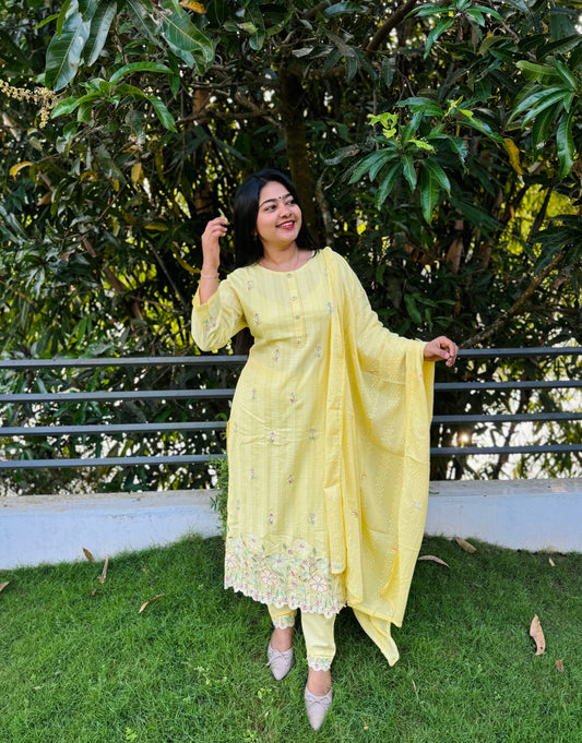 Premium Mul Mul Cotton 3 Piece Yellow Shade A1623