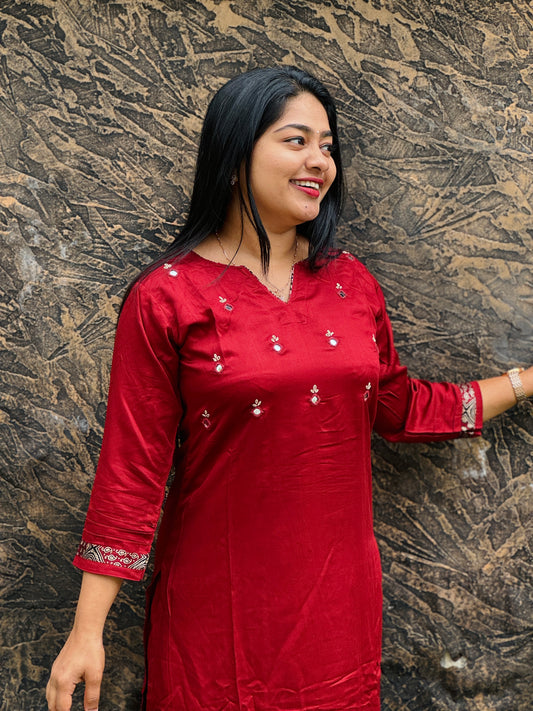 Modal Silk Cordset – Green & Maroon - A- 1494
