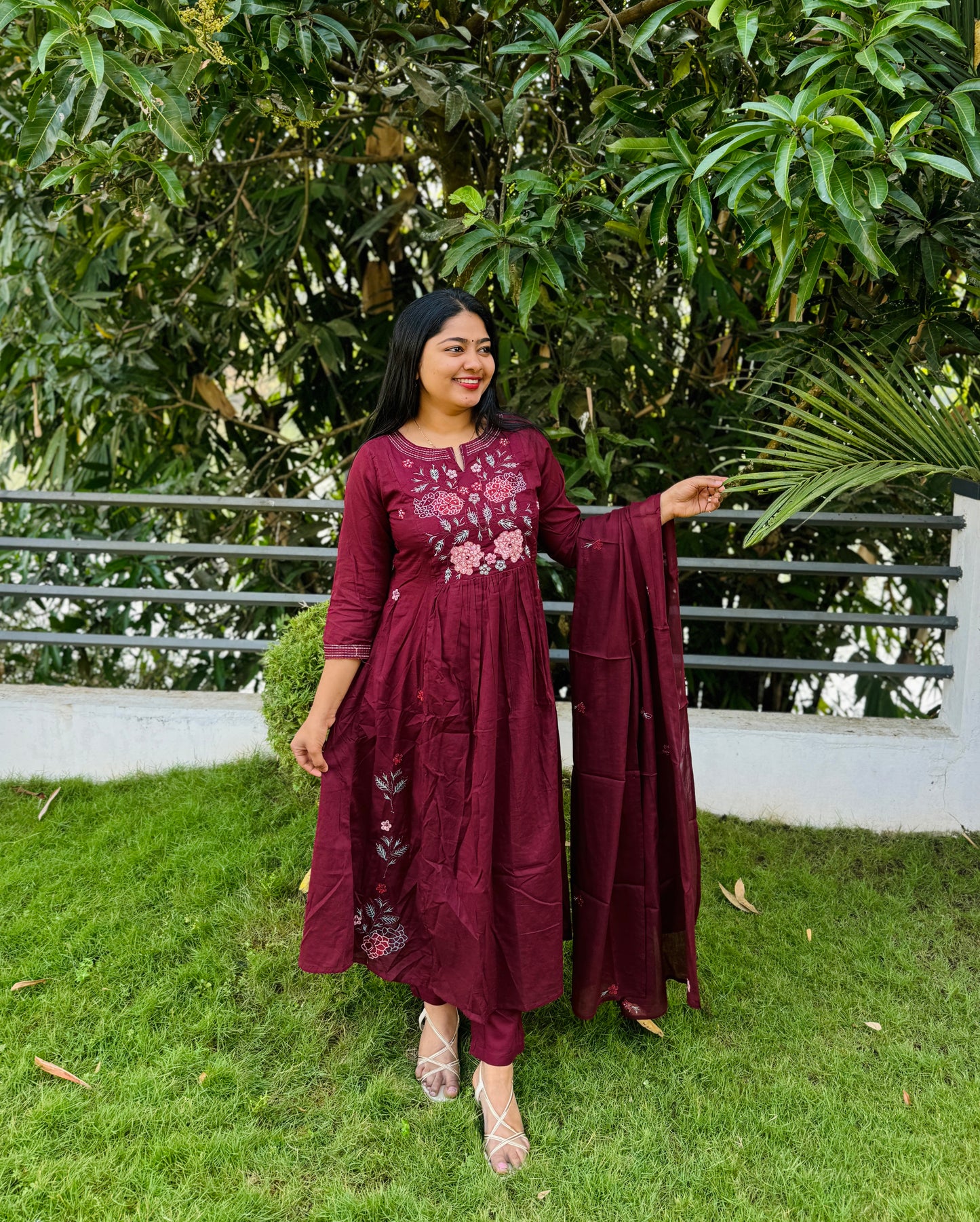 Maroon Color Mul Cotton Embroidered 3-Piece Set A1775